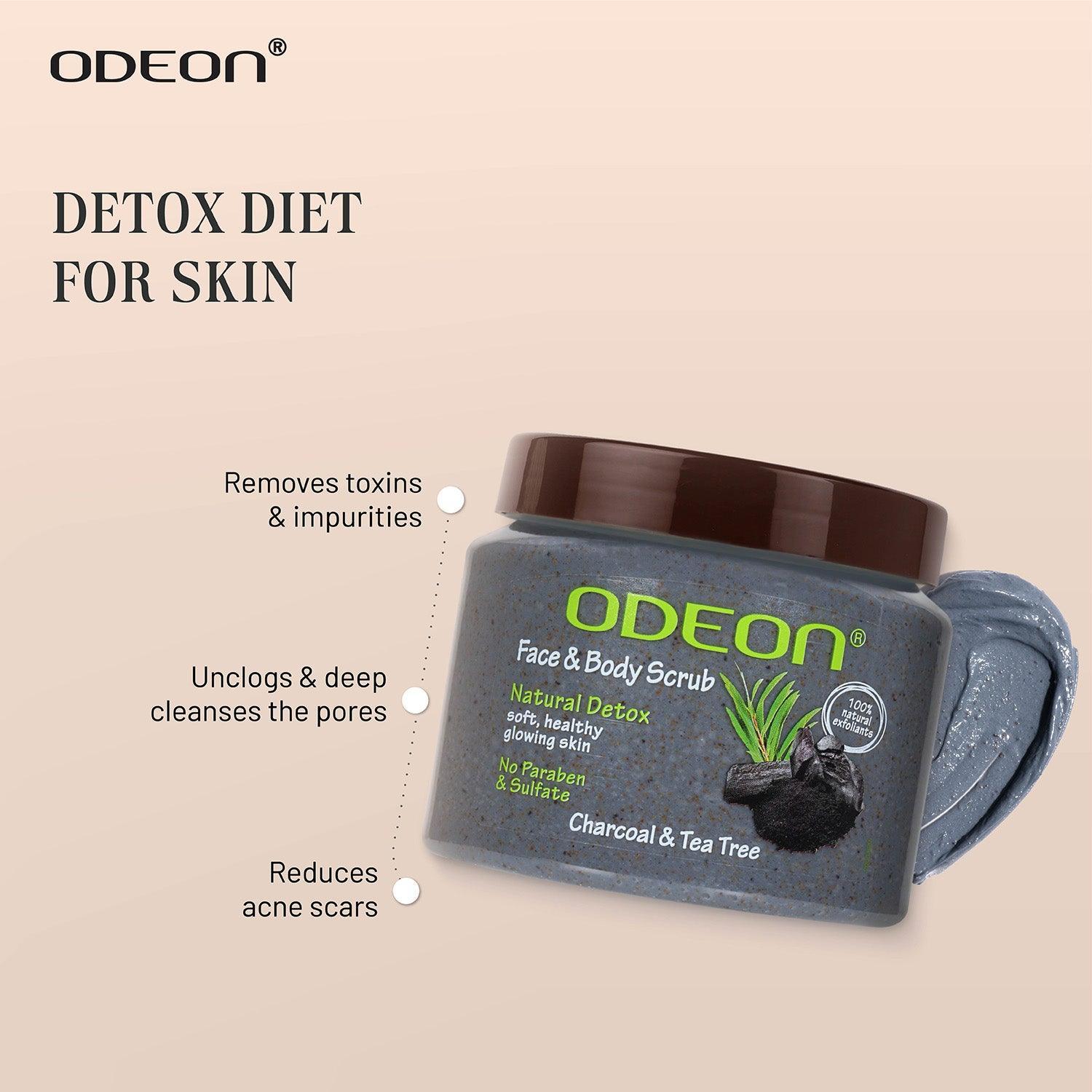 Charcoal & Tea Tree Body Scrub for Acne & Detox | Paraben-Free - Odeon