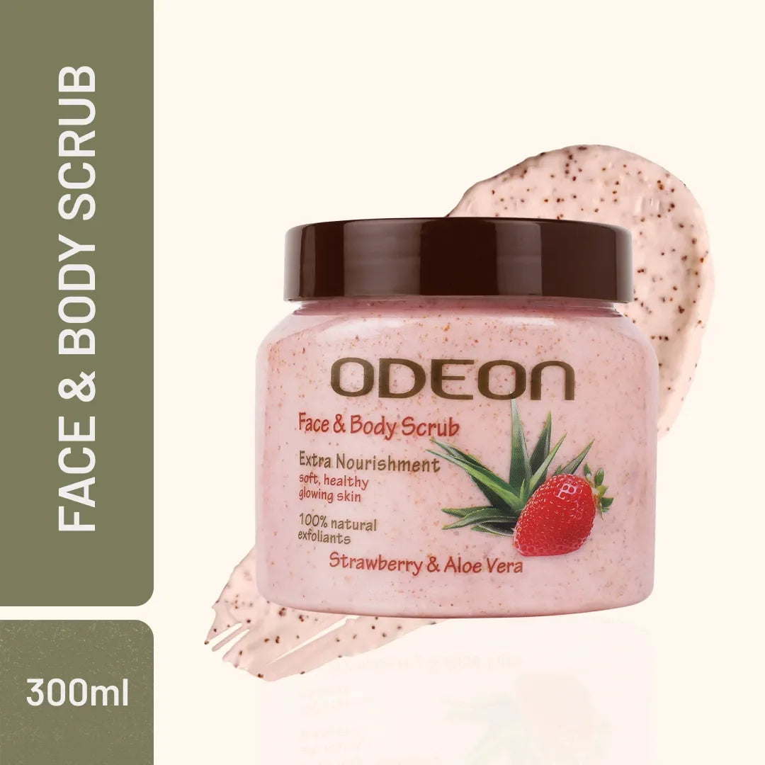 Strawberry & Aloe Vera Body Scrub โ Soothing Glow Exfoliator for Sensitive Skin - Odeon