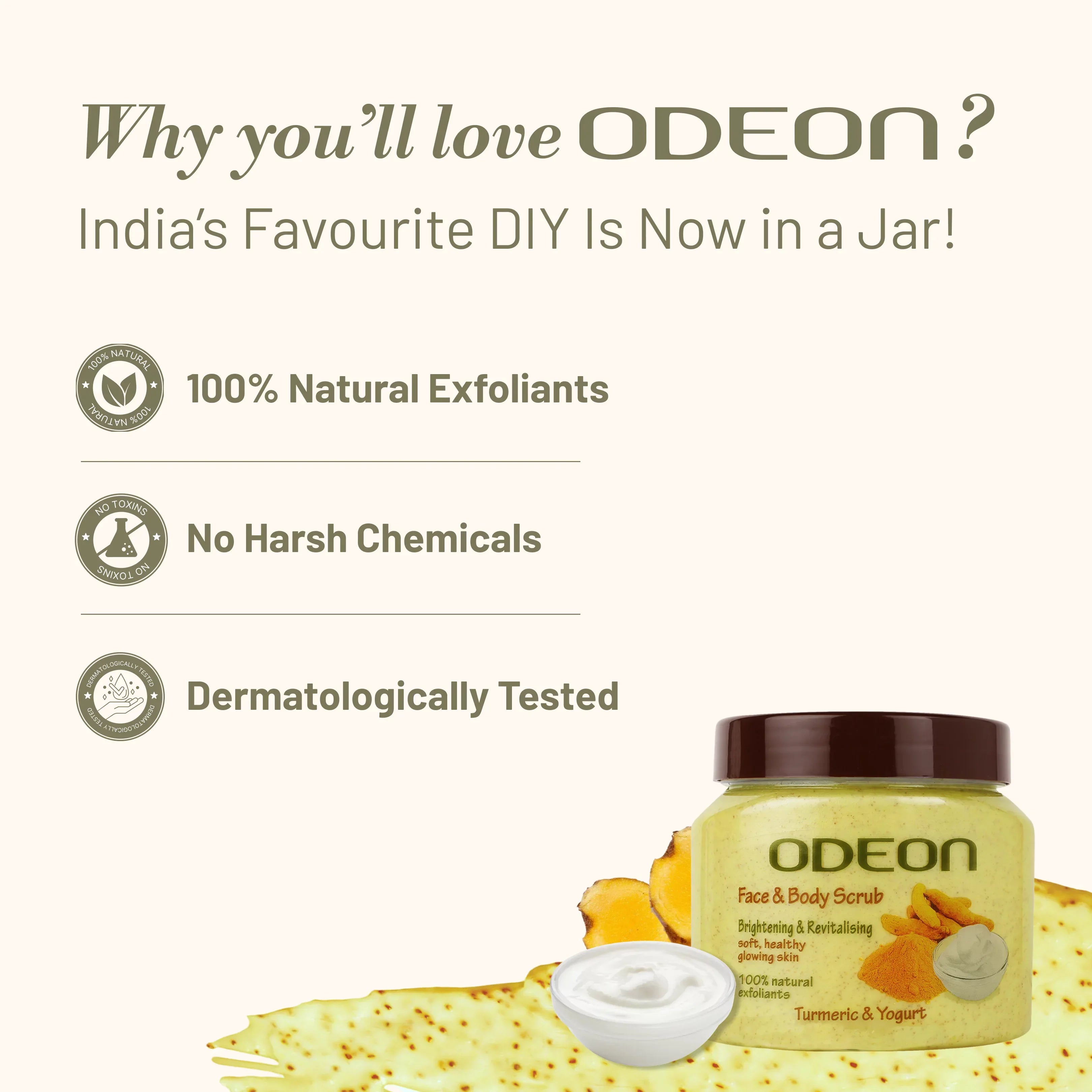 Turmeric & Yogurt Body Scrub | Brightening & De-Tan Exfoliator - Odeon