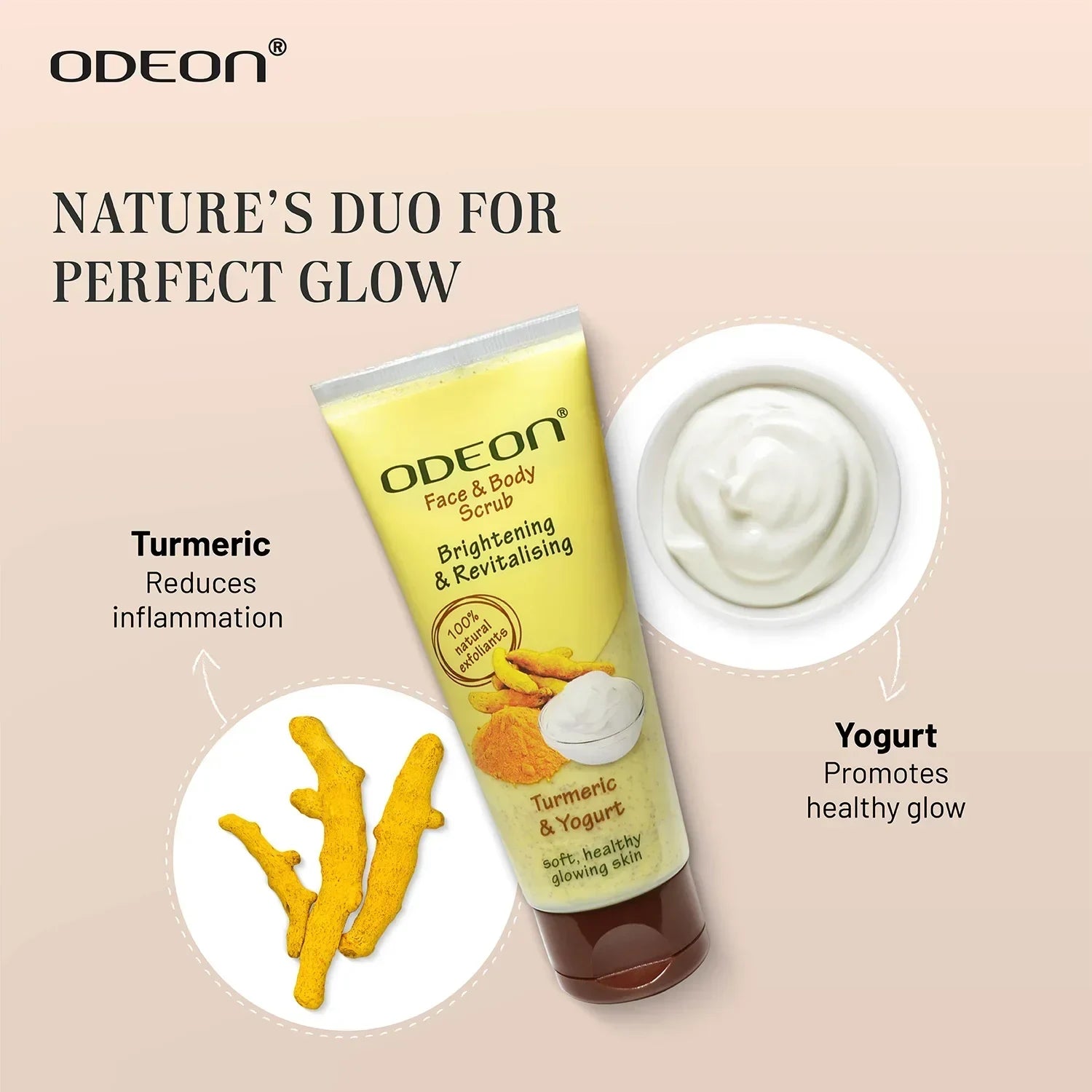 Turmeric & Yogurt Face Scrub for Glow & Spot Reduction - Odeon