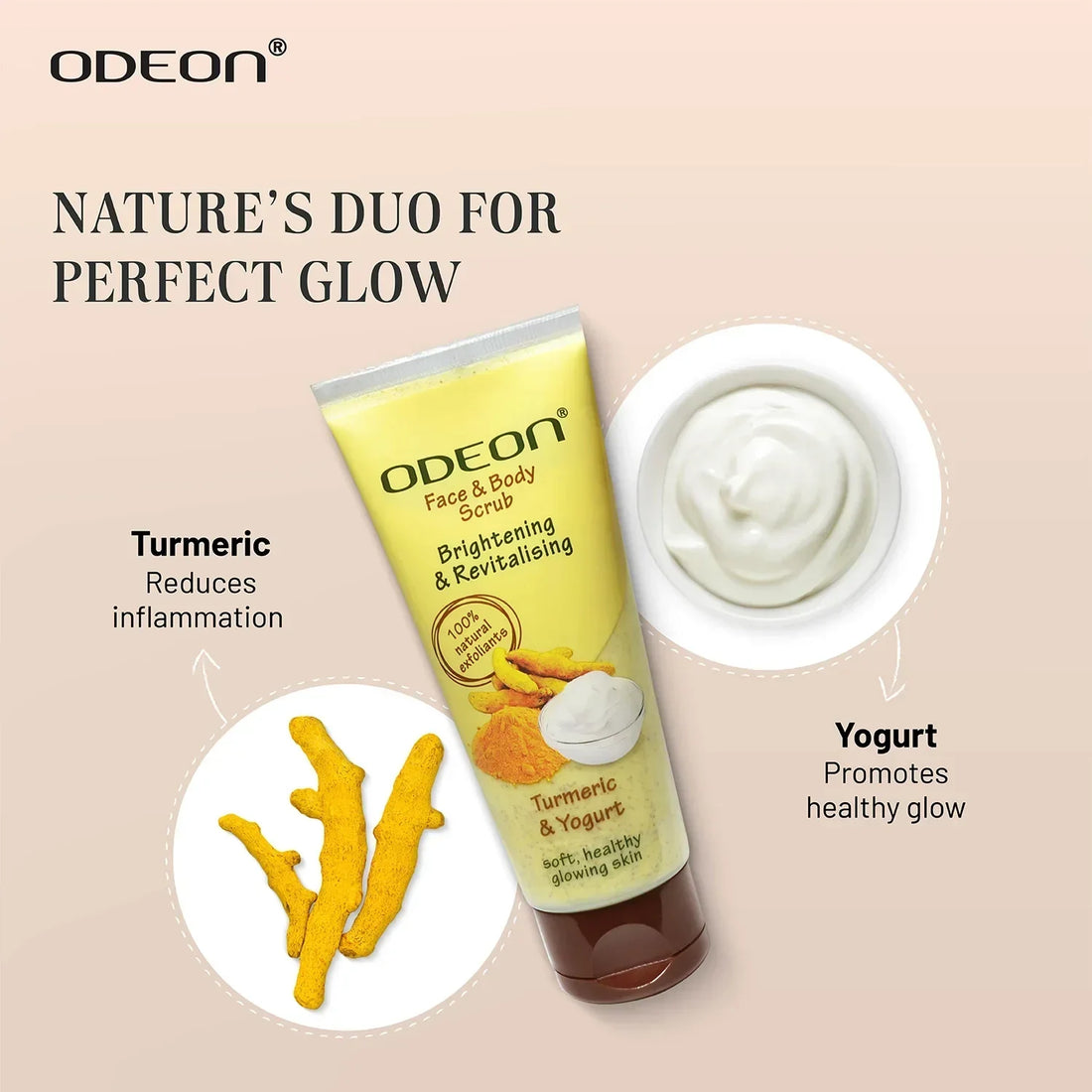 Turmeric & Yogurt Face Scrub for Glow & Spot Reduction - Odeon