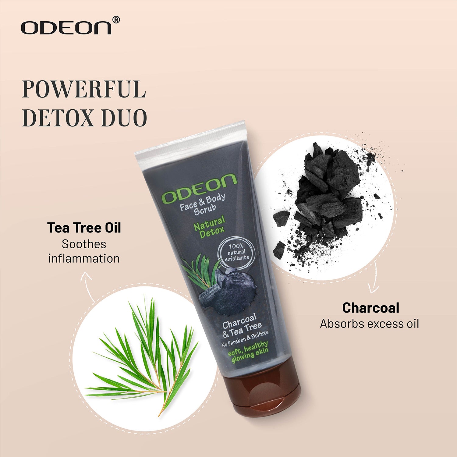 Charcoal & Tea Tree Scrub with Power Detox Duo of Charcoal and Tea Tree Oil