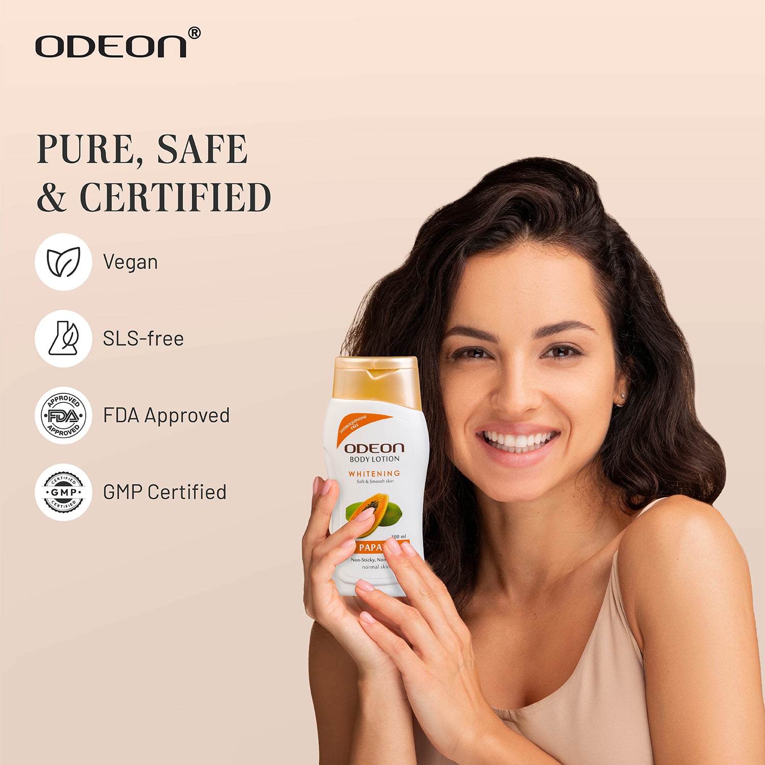 Papaya Body Lotion is Pure, Safe, Vegan, SLS-free, FDA Approved, GMP Certified