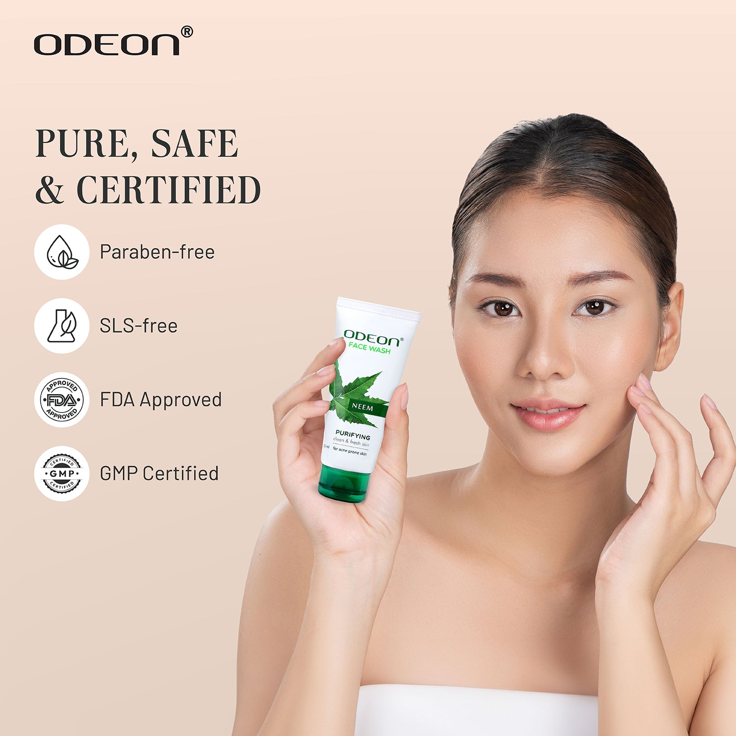 Neem Face Wash is Pure, Safe, Paraben-free, SLS-free, FDA Approved, GMP Certified
