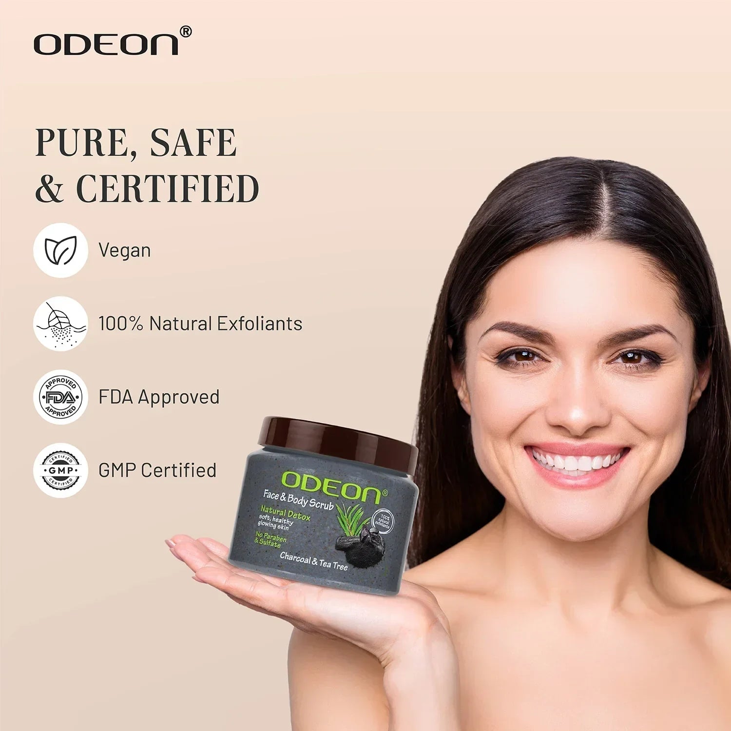 Charcoal & Tea Tree Body Scrub for Acne & Detox | Paraben-Free - Odeon