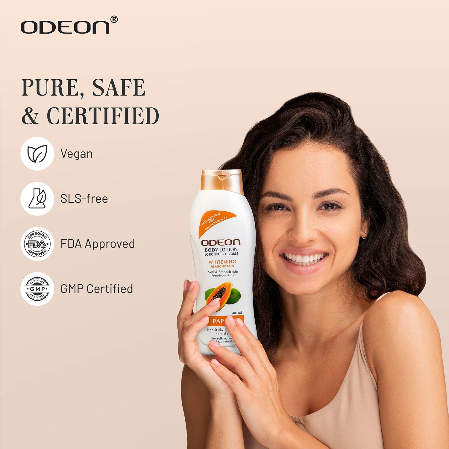 Papaya Body Lotion is Pure, Safe, Vegan, SLS-free, FDA Approved, GMP Certified