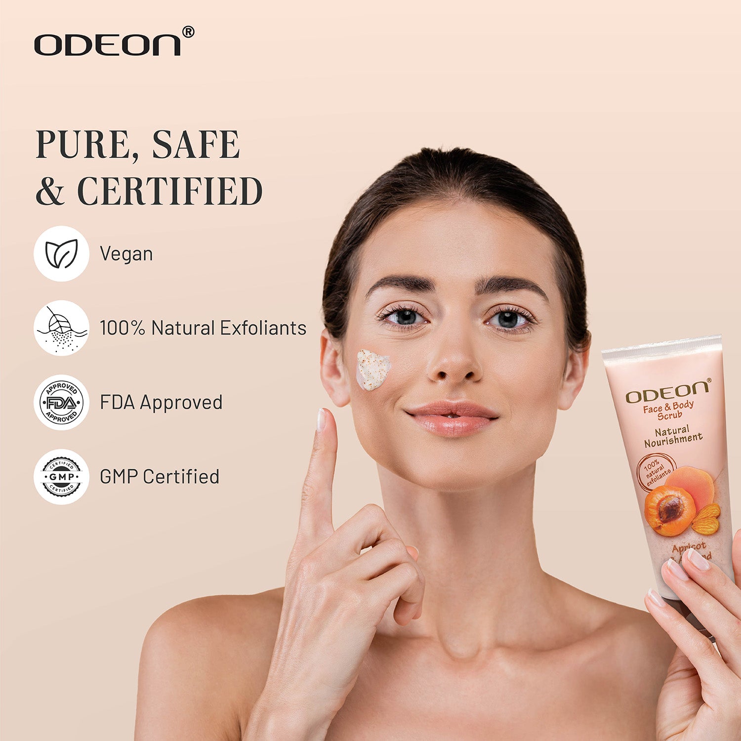 Apricot & Almond Scrub is is Pure, Safe, Vegan, 100% Natural Exfoliants, FDA Approved, GMP Certified