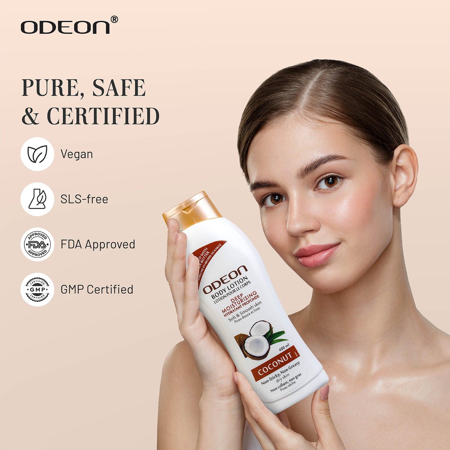 Coconut Body Lotion is Pure, Safe, Vegan, SLS-free, FDA Approved, GMP Certified