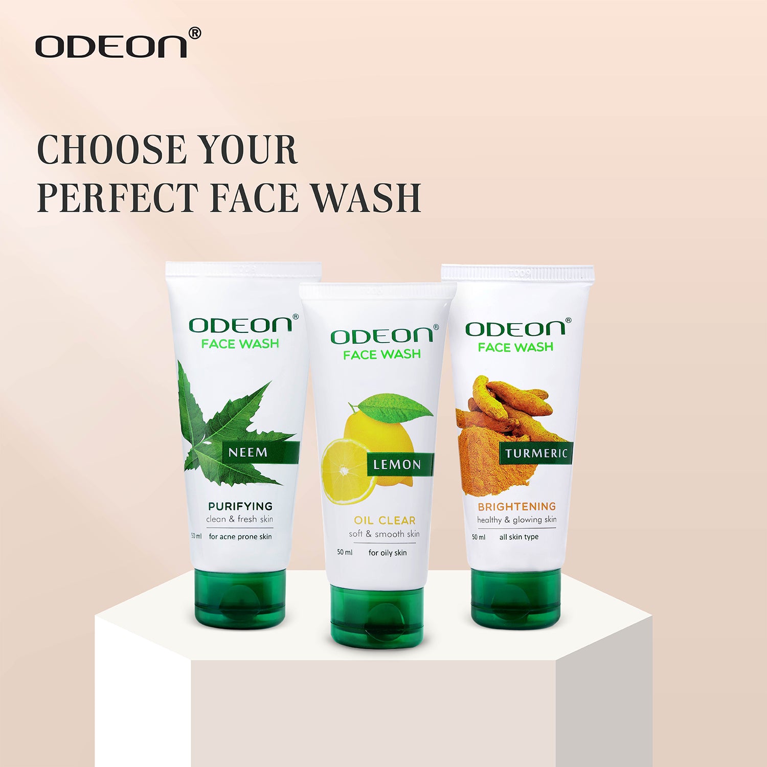 Odeon Neem Face Wash – Purifying
Odeon Lemon Face Wash – Oil Clear
Odeon Turmeric Face Wash – Brightening