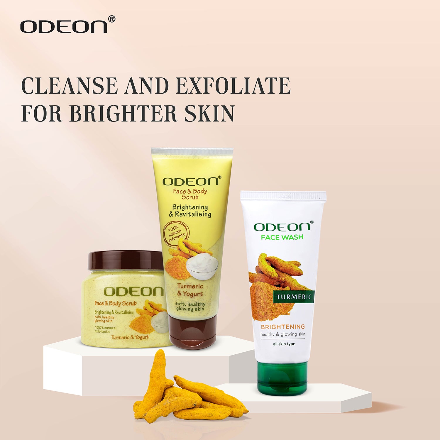 Cleanse and Exfoliate for Brighter Skin with Turmeric Face Wash and Turmeric & Yogurt Face & Body Scrub