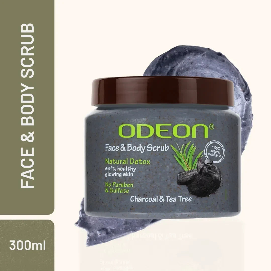 Charcoal & Tea Tree Body Scrub for Acne & Detox | Paraben-Free - Odeon