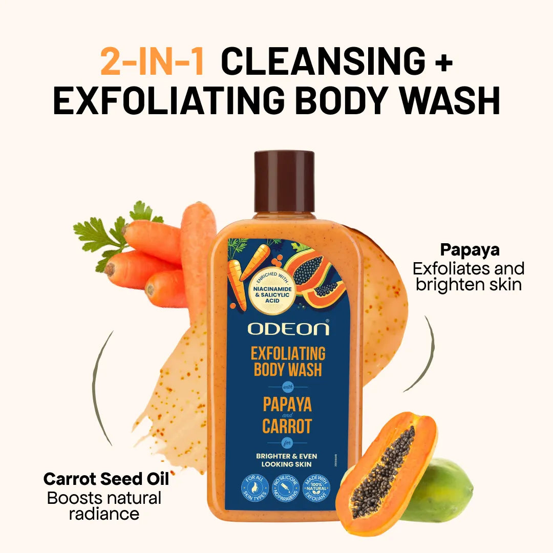 Papaya & Carrot Exfoliating Body Wash | Brightening, Smoothing & Daily Cleanse for Even-Toned Skin