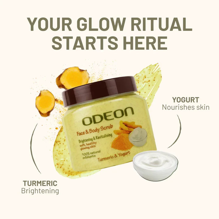 Turmeric & Yogurt Body Scrub | Brightening & De-Tan Exfoliator - Odeon