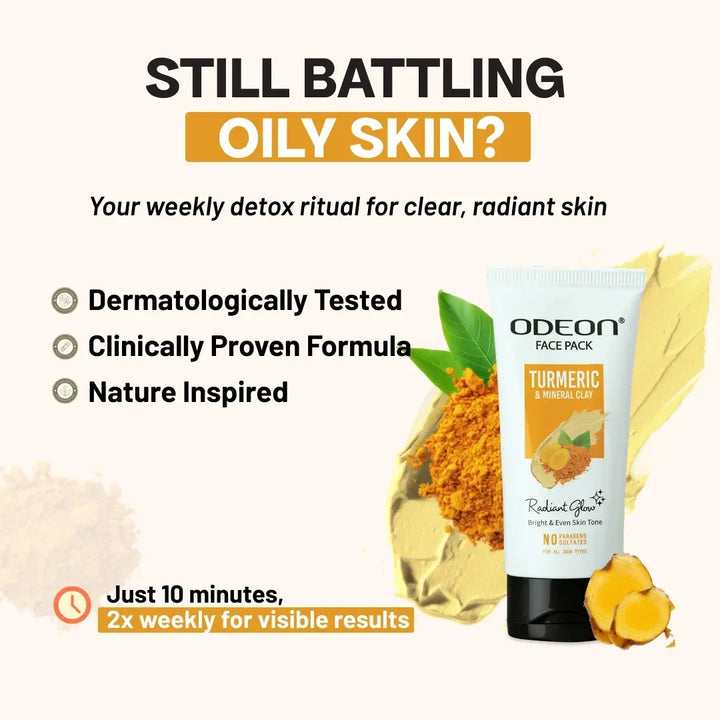 Turmeric & Mineral Clay (Bentonite Clay) Face Pack + Niacinamide (Vitamin B3)