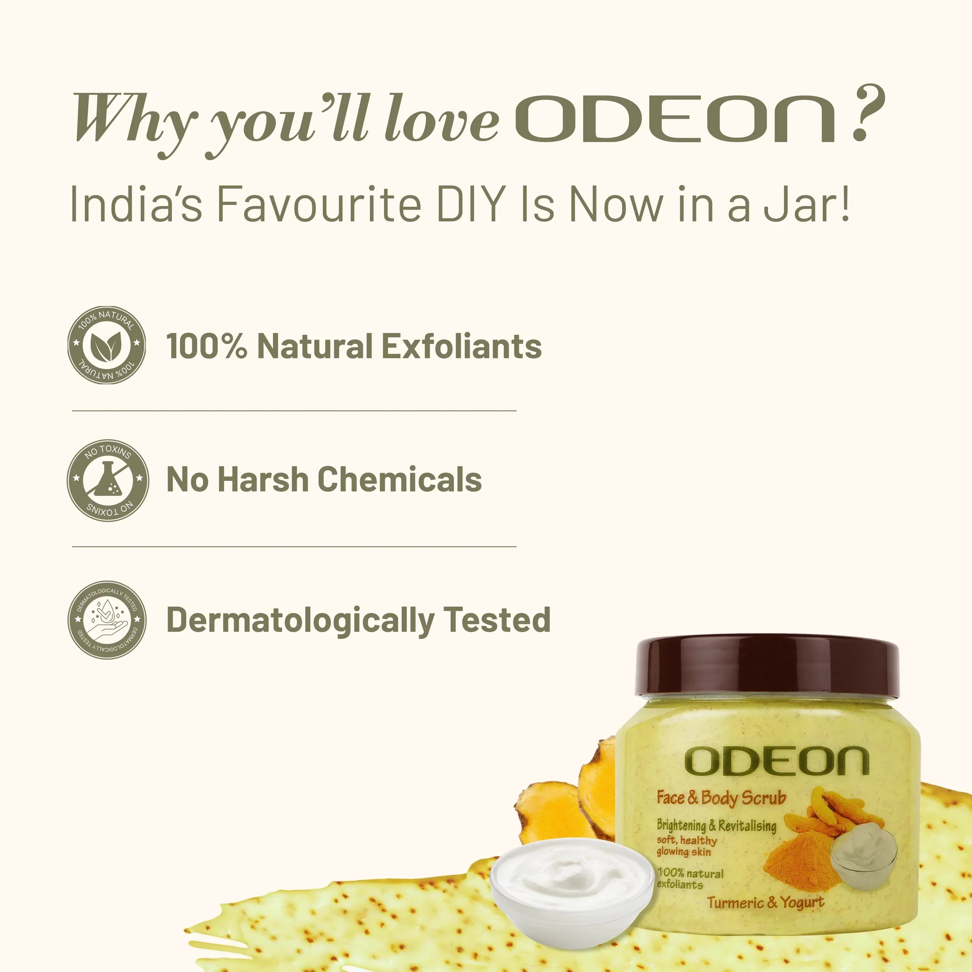 Turmeric & Yogurt Body Scrub | Brightening & De-Tan Exfoliator - Odeon